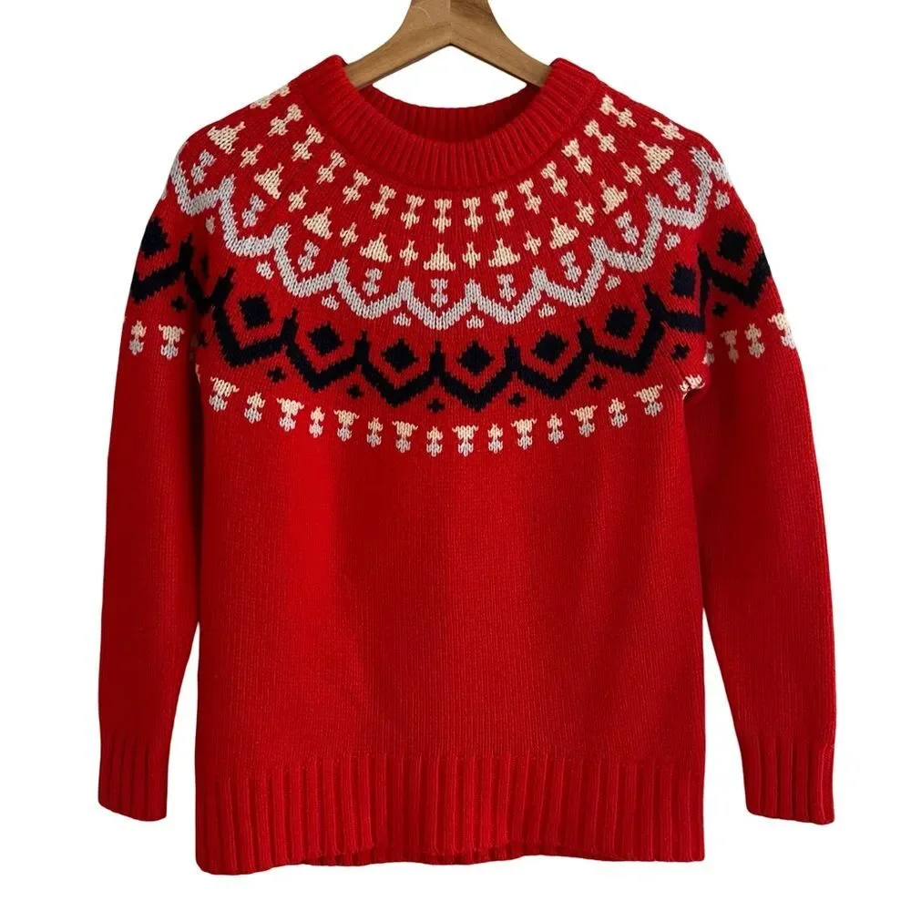 J Crew Womens Fair Isle Wool Blend Sweater Size XS Apres Ski Cabincore Nordic